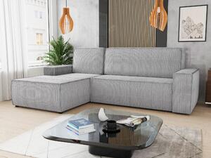Divano angolare Totti L con funzione letto e contenitore - Tessuto cord - Divano a L, divano imbottito, divano letto, set divani (grigio (Poso 110) Lato: sinistro)