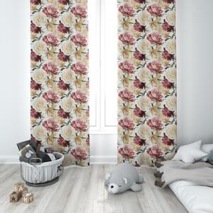 Tenda su anelli 140x250 cm beige con fiori grandi