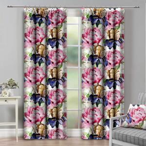 Tenda con nastro 140x250 cm bianco con fiori rosa