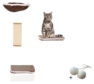 Rohrschneider, parete da arrampicata per gatti, composta da quattro elementi, mobili per gatti da montare a parete, elementi murali, giocattoli per gatti con una cuccia da parete, parco giochi per gatti con amaca, accessori, colore: grigio