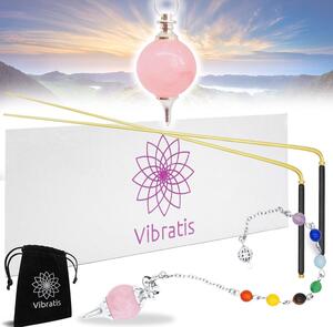 Pendoli in quarzo rosa - Set di 7 chakra con dettagli in rame