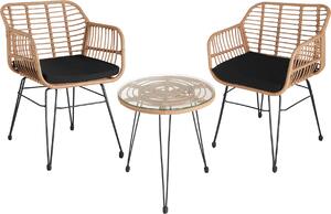 Set da giardino in rattan tectake® Molfetta 2+1 - Polyrattan resistente ai raggi UV - Colori naturali - Idrorepellente - Piano in vetro rimovibile