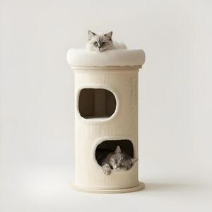 PetRhein Tiragraffi a forma di cilindro da 89 cm, tiragraffi in bambù e sisal con due nicchie e una piattaforma panoramica, diametro 48 cm, torre per gatti di taglia grande