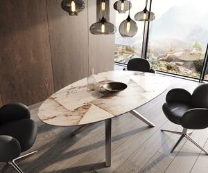 DELIFE Tavolo da pranzo Edge ovale, 220x120 cm, piano in Vetroceramica Iris FMG Patagonia, finitura lappata, gambe Zenthara, struttura in acciaio inossidabile