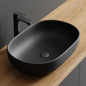 Planetmöbel Aquil Deluxe, lavabo ovale da 60 cm, finitura opaca nera | Lavabo da appoggio per bagno e toilette per ospiti