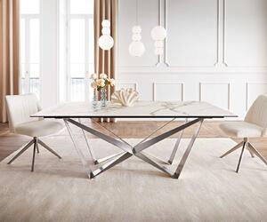 Tavolo da pranzo DELIFE Edge 200x100 Vetroceramica Calacatta Luxe Bianco-oro-grigio Spider Acciaio piatto Acciaio inossidabile