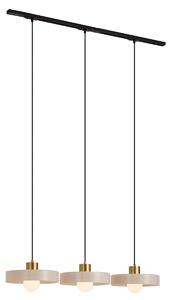 Sistema a binario moderno nero con 3 lampade a sospensione ottone e bianco monofase - Iconic Jina