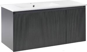 BELIANI Mobile da bagno sospeso nero in truciolato con lavabo in Vetroceramica e vano portaoggetti da 100 cm, design moderno