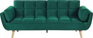 BELIANI Divano letto verde rivestito in velluto 3 posti gambe in legno imbottitura in schiuma schienale diviso trapuntato soggiorno