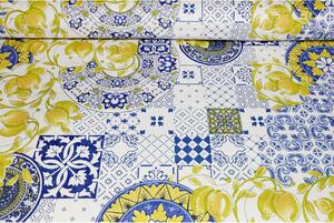 Tessuto cotone tovagliato al metro Limoni maiolica, alt. 140 cm