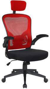 Sedia da ufficio ergonomica, girevole, per scrivania, con struttura in rete, colore: nero/rosso, con poggiatesta