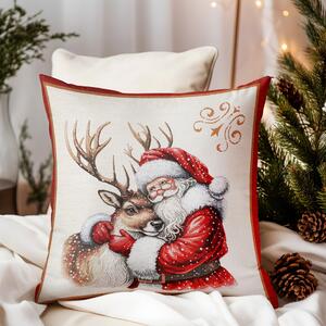 Federa natalizia in tessuto arazzo con lurex - Albero e Babbo Natale