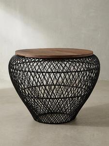 Tavolino rotondo con vano contenitore: struttura in legno e metallo, vano contenitore interno, legno massello di mango riciclato. Nero, 60x60x45 cm | Kadima Design