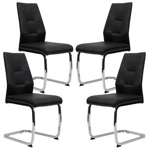 Sedie da pranzo moderne in pelle - sedie a sbalzo imbottite con robusta struttura in metallo - sedie girevoli di facile manutenzione con superficie traspirante, Quantità:4 pezzi;Colore:Nero con gambe cromate
