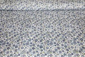 Tessuto di cotone Flanella fiori blu, h. 145 cm