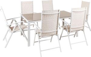 BELIANI Set da pranzo da giardino 7 pezzi Tavolo da pranzo in tessuto di alluminio verniciato a polvere beige con 6 sedie pieghevoli Design moderno