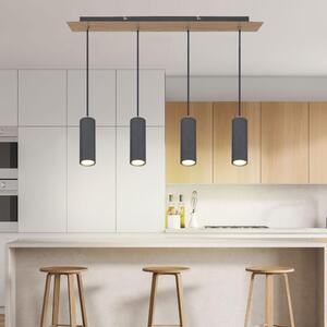 Lampada a sospensione, plafoniera, colore grafite, aspetto legno, altezza 120 cm