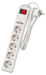 ARCAS, ciabatta multipresa a 5 prese, con 2 porte USB, interruttore, colore bianco