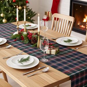 Runner di natale a quadri verdi con lurex
