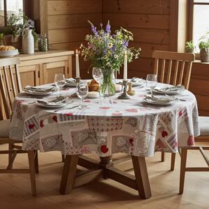 Tovaglia rotonda patchwork cuori rossi