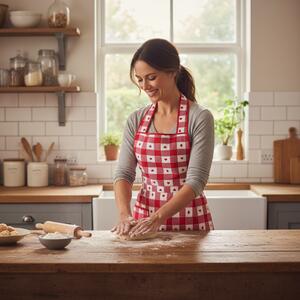 Grembiule da cucina in cotone rosso con cuori