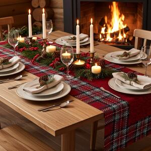 Runner Gobelin Tartan bordó Chenille IT025