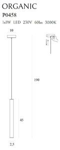 Lampada a sospensione LED ORGANIC in rame spazzolato 1W, bianco caldo, 360 lm, metallo, dimensioni: 190 x 2,5 x 2,5 cm, IP20, Maxlight