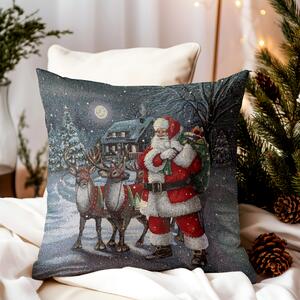 Federa cuscino gobelin natalizio con lurex - Babbo Natale con cervo