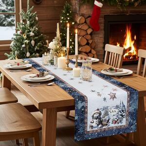 Runner da tavolo di lusso con arazzo natalizio con lurex - Magico Babbo Natale e fiocchi di neve