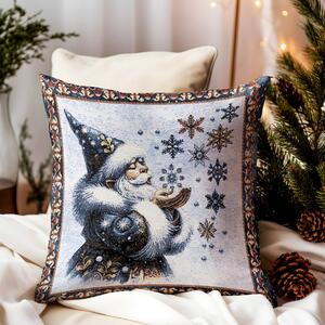 Federa natalizia con arazzo in lurex con Babbo Natale magico e fiocchi di neve
