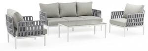 Salotto da giardino struttura in alluminio e rivestimento in corda pvc con cuscini Saint Jon - Bianco