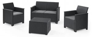 Salotto da giardino in resina effetto rattan divano due posti tavolo più due poltrone Emma Lounge Keter