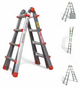 Scala multiuso alluminio versatile con gradini per lavori domestici e professionali leggera e pieghevole robusta e sicura - 4+4