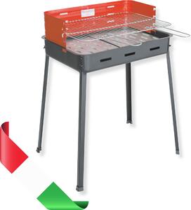 Barbecue a carbonella grande cm 60x40.5x85h in acciaio verniciato griglia cromata regolabile paravento gambe a vite