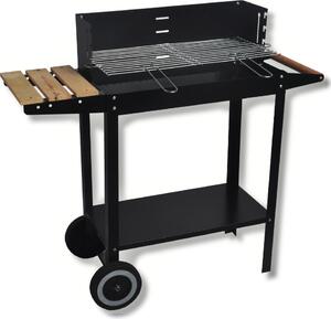 Barbecue a carbone in acciaio con ripiano laterale in legno 85,2x36xH82,7 cm