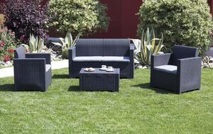 Salotto da esterno giardino 4 posti in resina e wicker con tavolino e cuscini Creta - Black