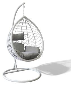 Dondolo da giardino in metallo tortora opaco con seduta in wicker grigio bianco naturale e cuscino poliestere elegante resistente