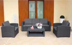 Salotto da giardino 5 posti in resina e wicker con cuscini e tavolino Luis - Black