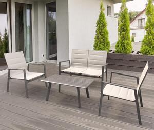 Salotto da esterno giardino 4 posti con struttura in acciaio e textilene con tavolino effetto doghe Kentucky - DarkGrey
