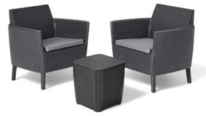 Salotto da esterno in resina effetto rattan 2 poltrone e 1 tavolino con cuscini Salemo Balcony