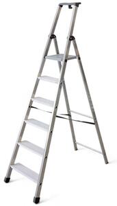 Scala in alluminio con gradini e pedana antiscivolo normativa EN131 sicurezza e comodità di salita - 6 gradini 53x118xH212 cm
