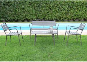 Salotto da esterno giardino 4 posti con struttura e tavolino in acciaio effetto doghe Oxford - Grey