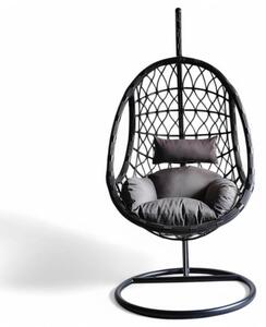 Dondolo con struttura in metallo e seduta in wicker nero schienale design moderno 195x93x122cm