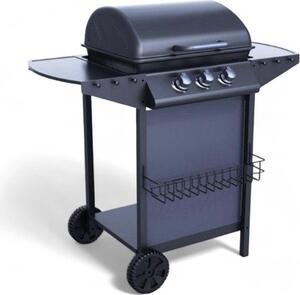 Barbecue a gas da esterno con tre fuochi dimensioni 104x55x98 cm doppia griglia acciaio inox e mensola portavivande