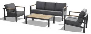 Salotto da giardino in alluminio antracite 2 poltrone 1 tavolino e 1 divano con cuscini Croba