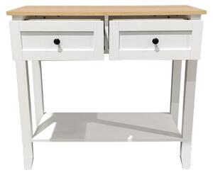 Mobile scrivania in legno bianco con cassetti e piano superiore color legno