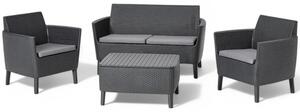 Salotto per esterno in resina effetto rattan 2 poltrone 1 divano biposto e 1 tavolino contenitore Salemo Lounge