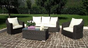Set salotto per esterno divano 3 posto 2 poltrone con cuscini e tavolo in wicker MONACO - SaddleBrown