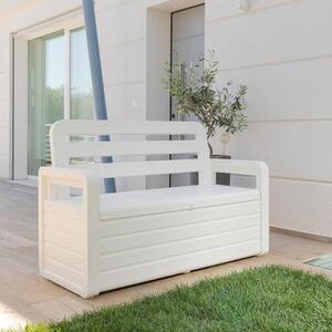 Panchina da esterno con baule lt.270 con finitura in legno 132,5x58xH89 cm Foreverspring - Bianco