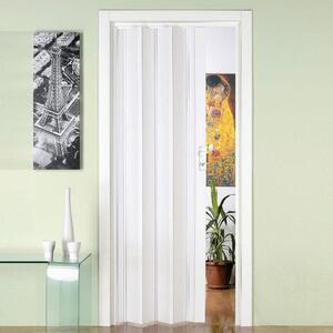 Porta a soffietto effetto legno in pvc rigido con maniglia 82x214 cm - Bianco